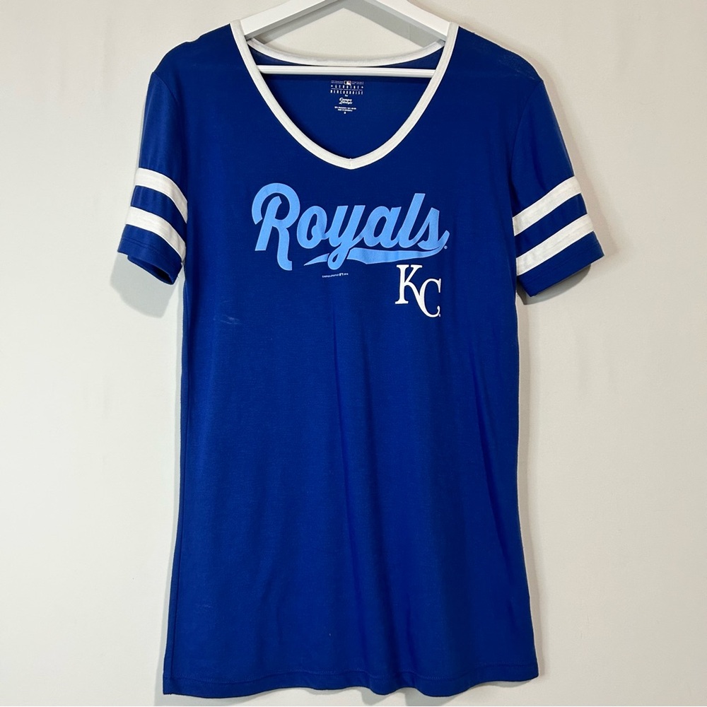 MLB Women’s Kansas City Royals Short Sleeve V Neck Shirt Blue Size Medium FLAW